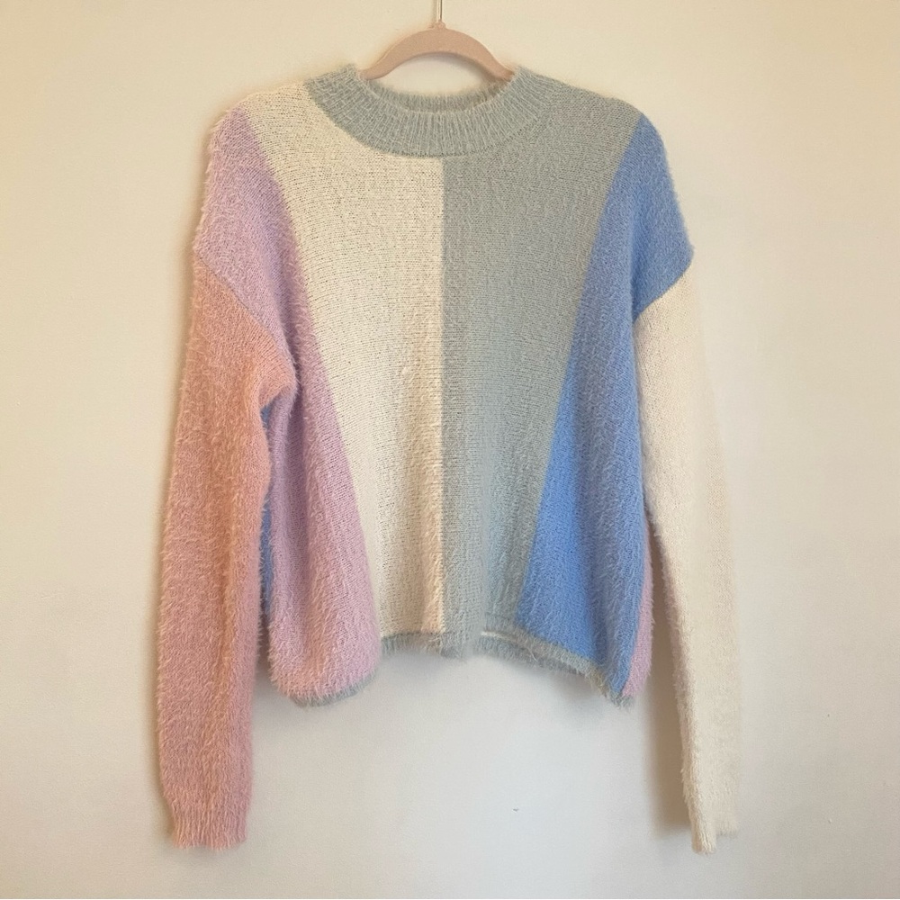 Fuzzy Pastel Color block Sweater